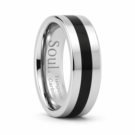 Grey tungsten ring with black detail