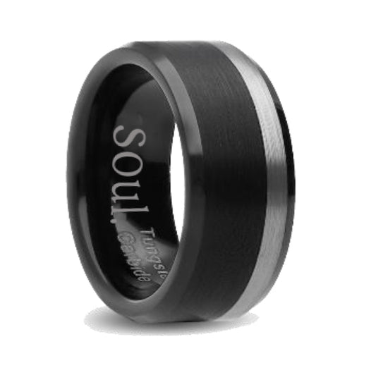 Black tungsten ring with grey detail