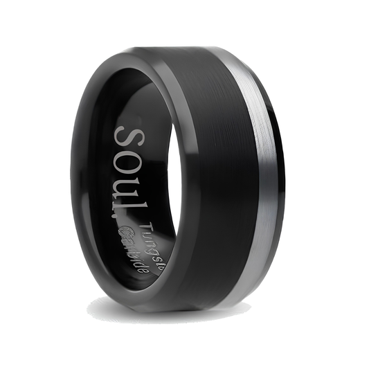 Black tungsten ring with grey detail