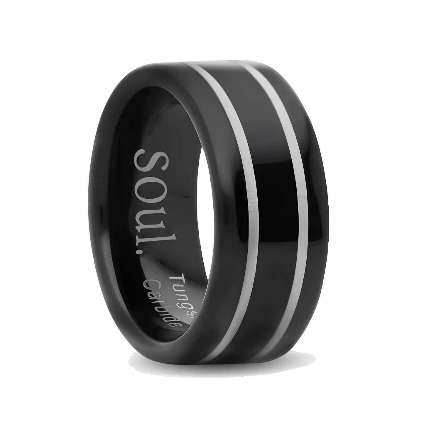 Black tungsten ring with grey detail