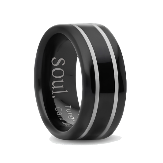 Black tungsten ring with grey detail