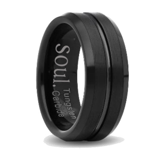 Black tungsten ring with groove