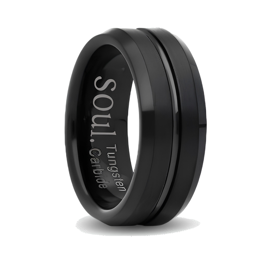 Black tungsten ring with groove