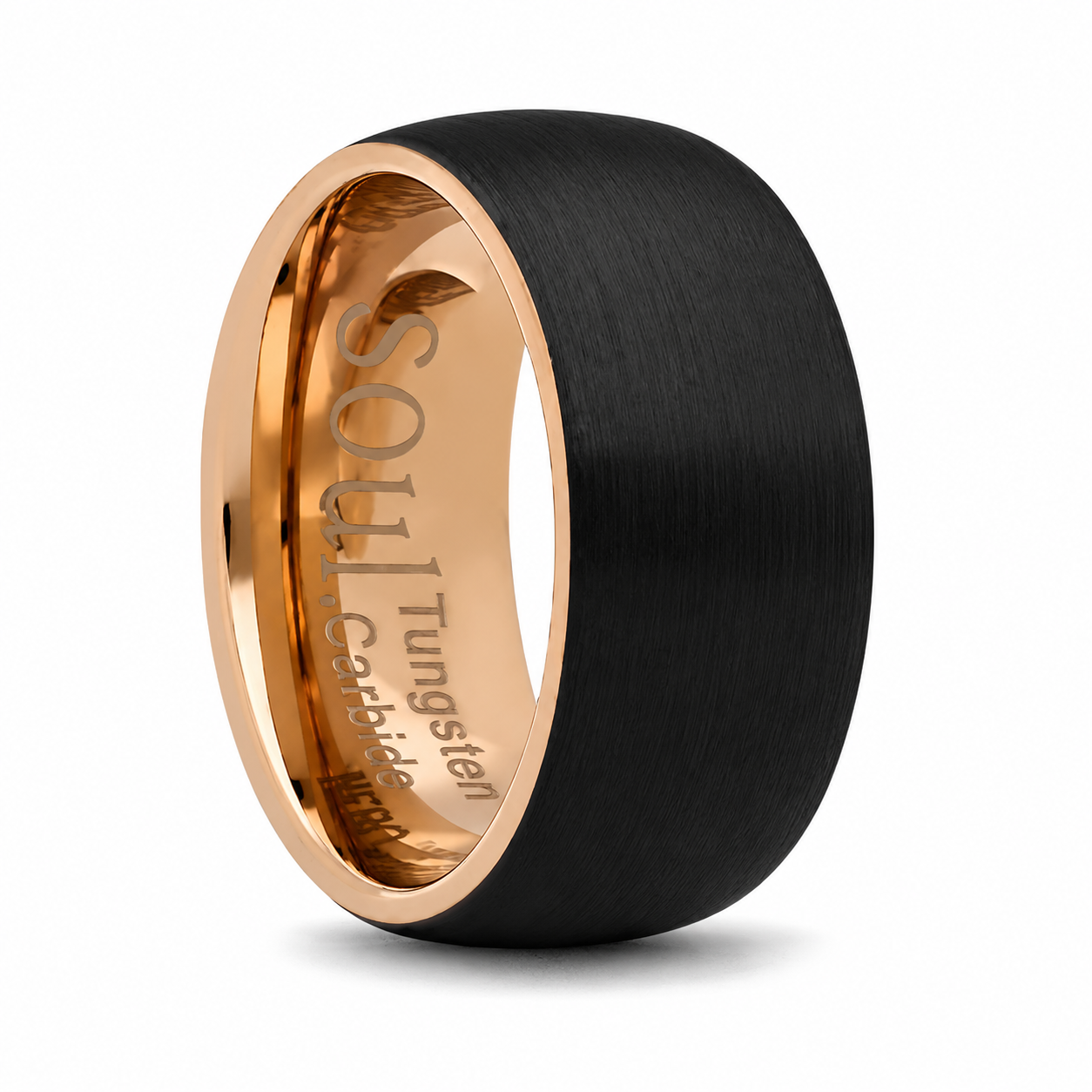 Black tungsten ring with rose gold detail