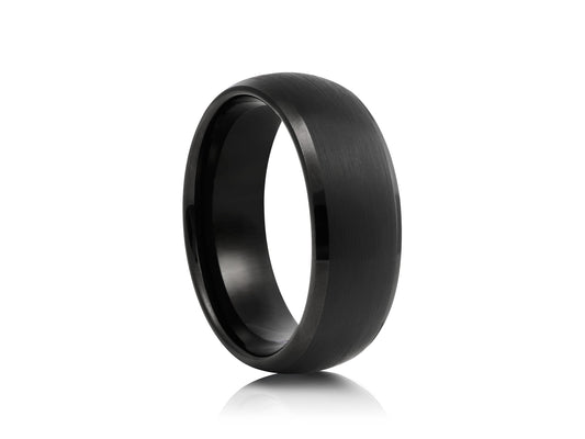 Black tungsten ring with matt detail