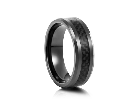 Black tungsten with carbon fiber inlay