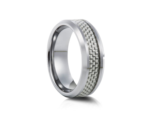 Grey tungsten ring with carbon fiber