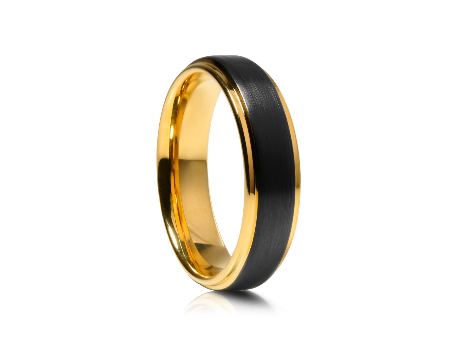 Black tungsten ring with yellow gold detail