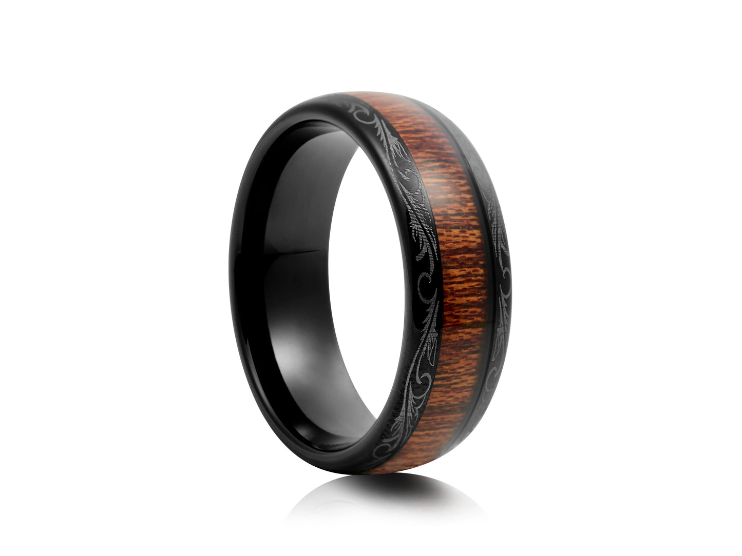 Black tungsten with wood inlay