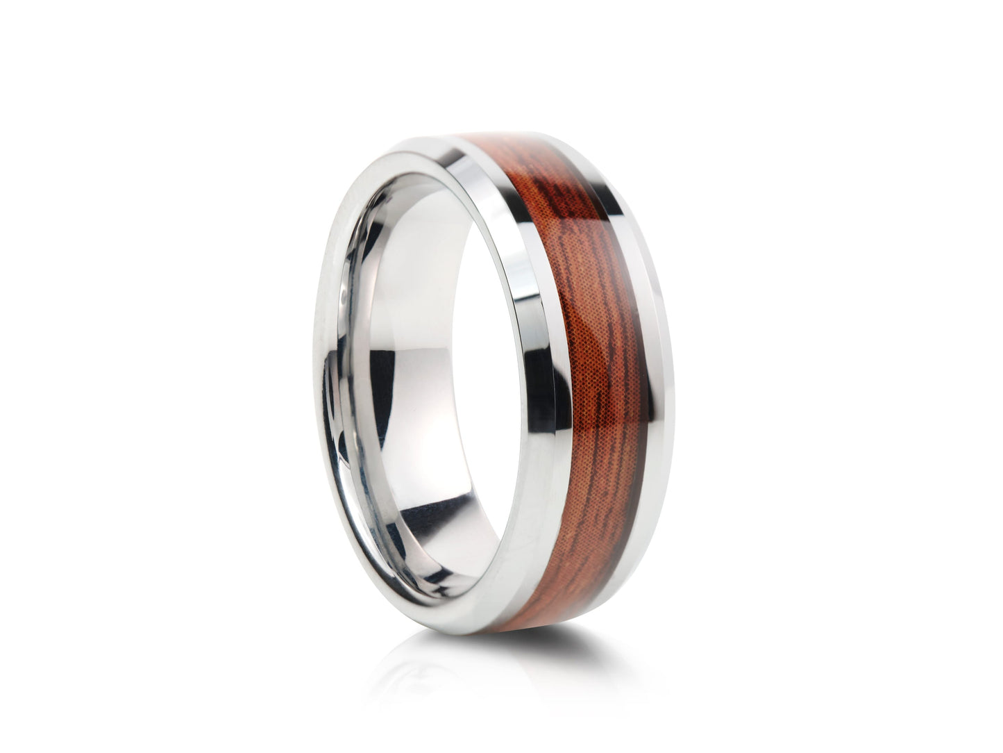 Grey tungsten ring with red wood