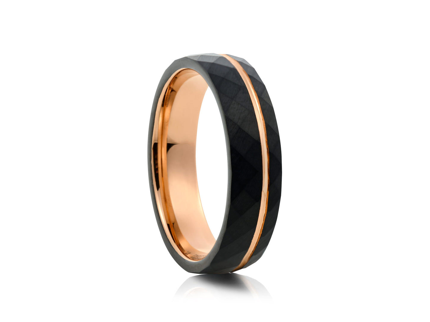 Black tungsten with rose gold detail