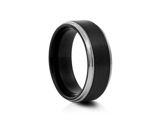Black tungsten ring with grey