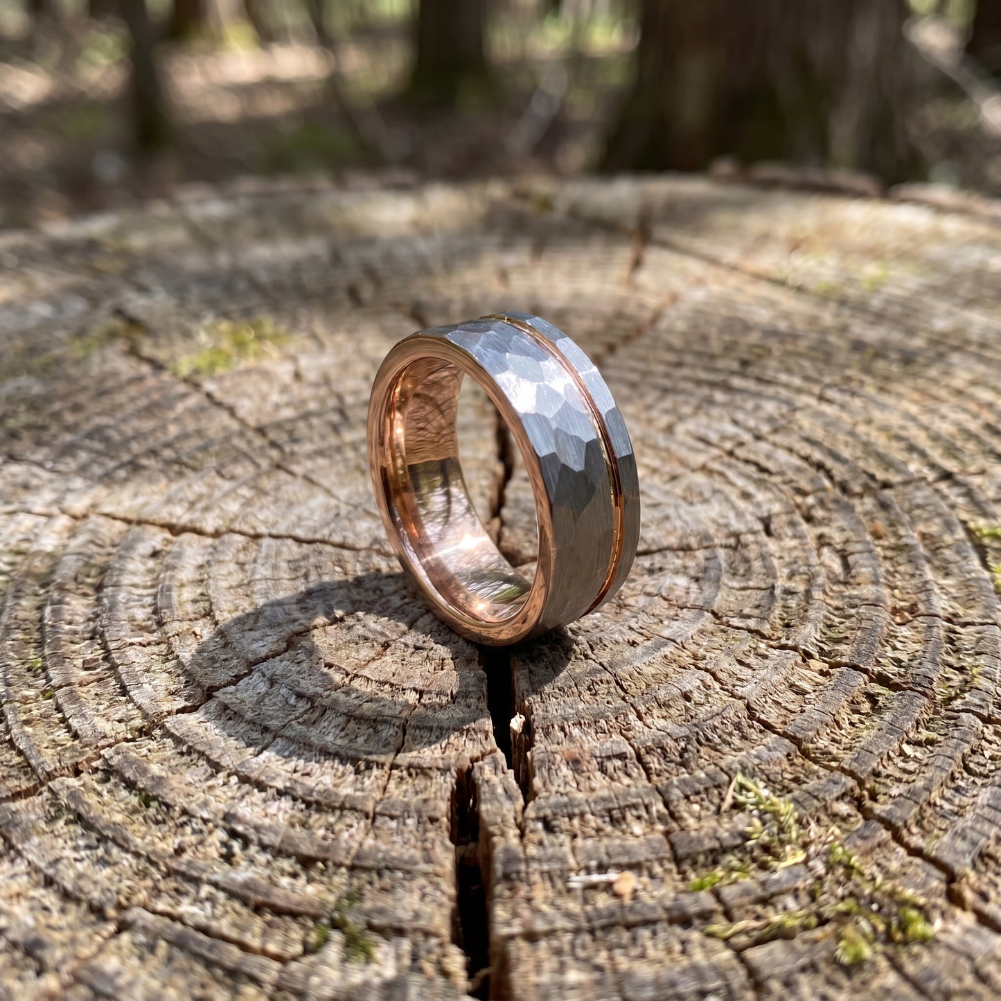Tungsten ring with rose gold detail