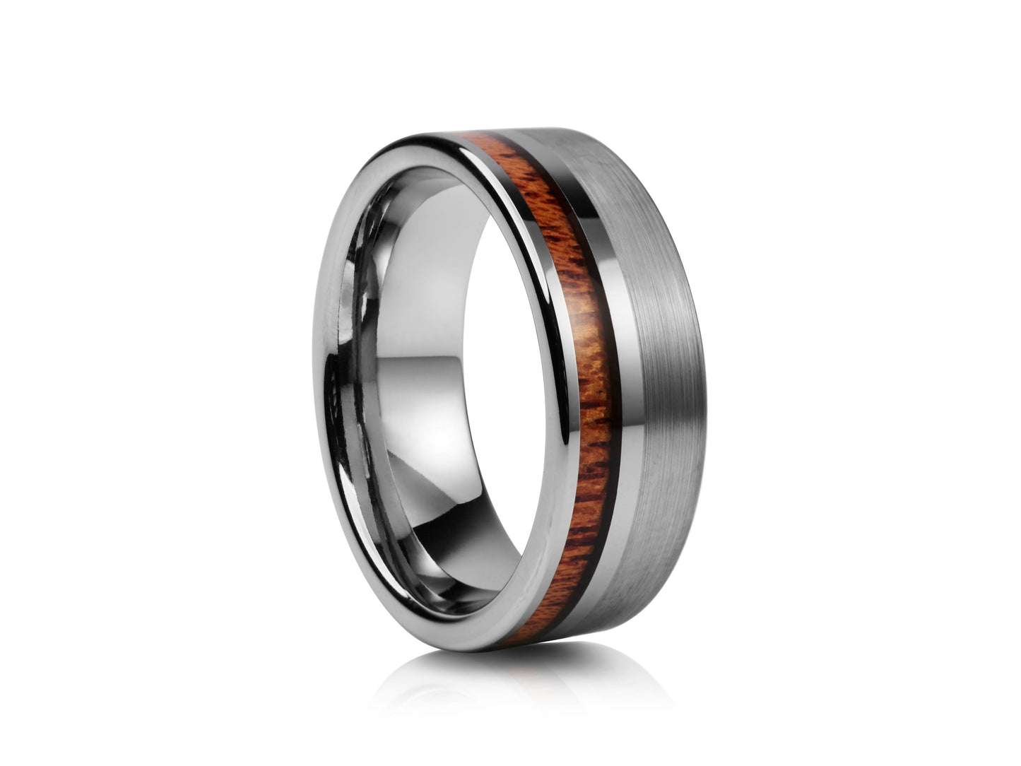 Grey tungsten with wood inlay