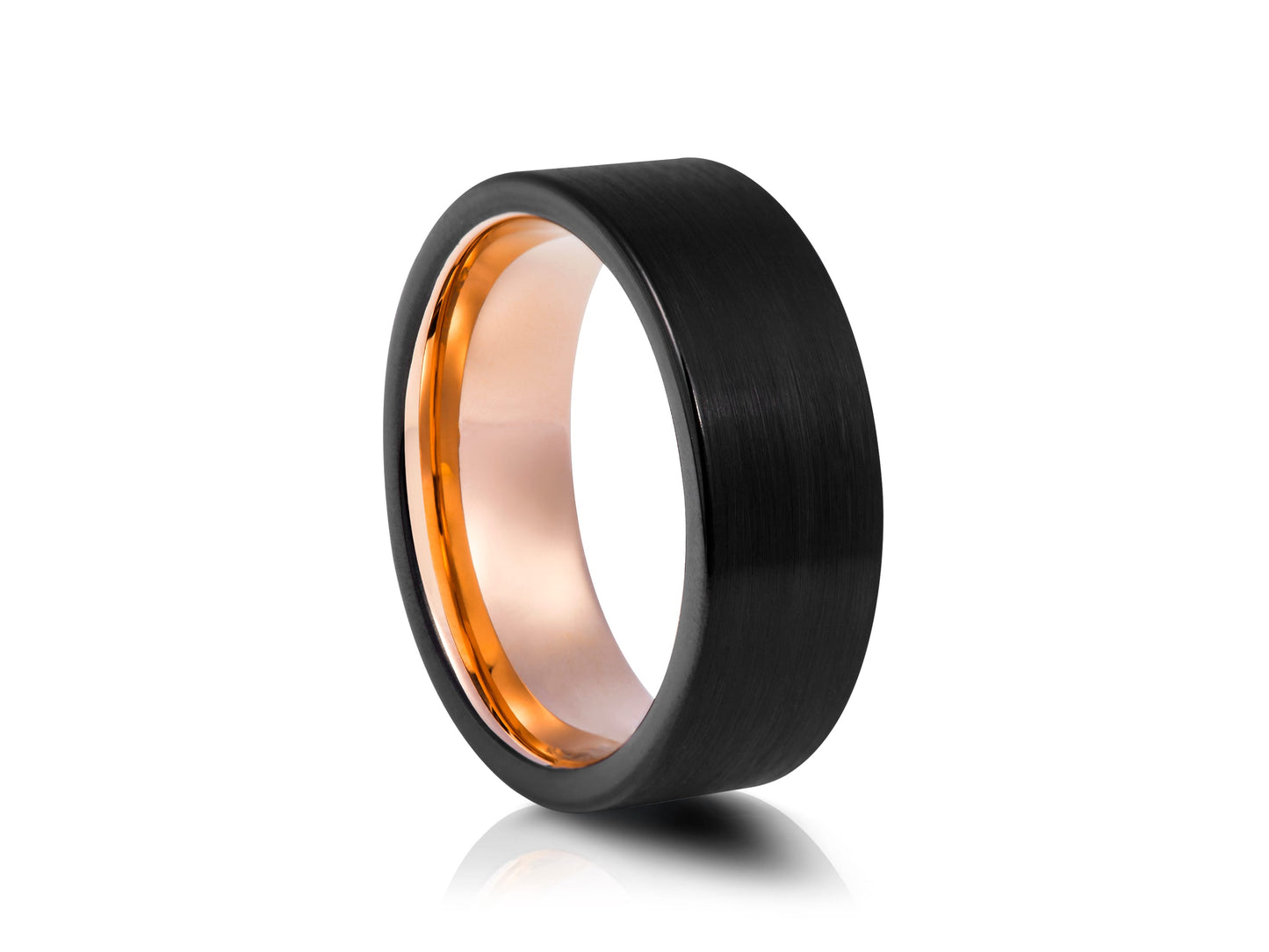 Black tungsten ring with rose gold detail