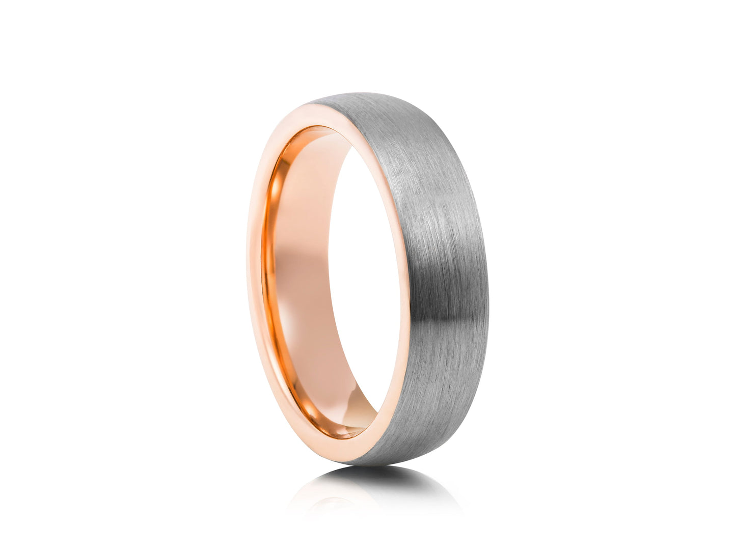 Grey tungsten ring with rose gold detail