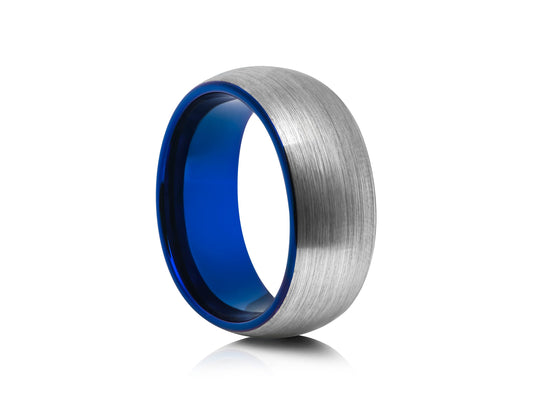 Grey tungsten ring with blue detail