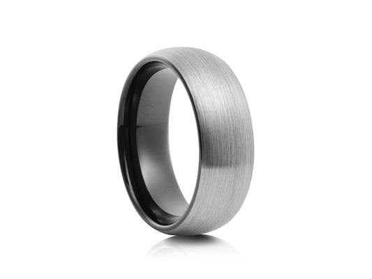 Grey tungsten ring with black detail