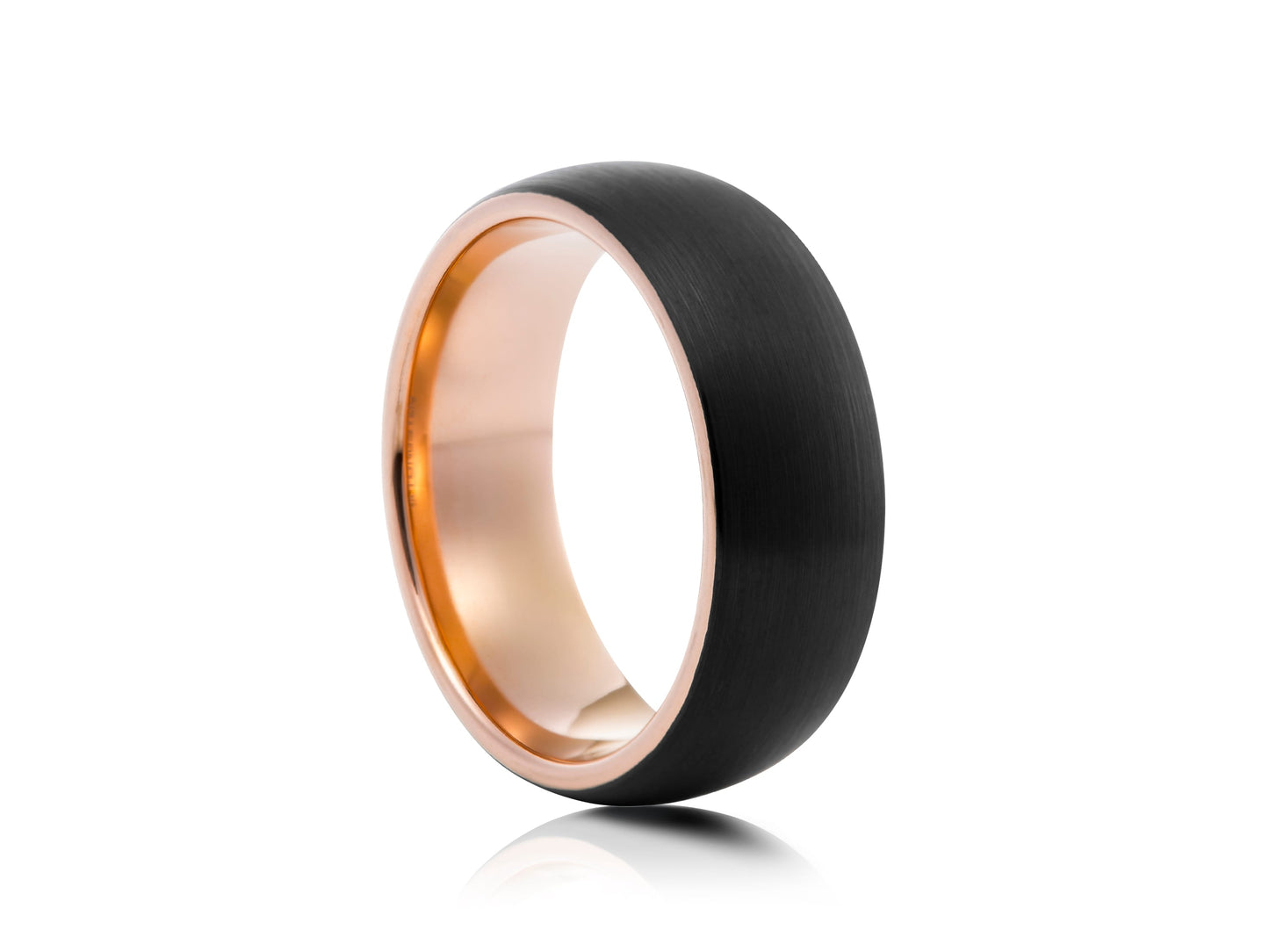 Black tungsten ring with rose gold detail