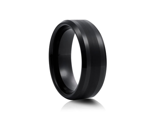 Black tungsten ring with matt detail