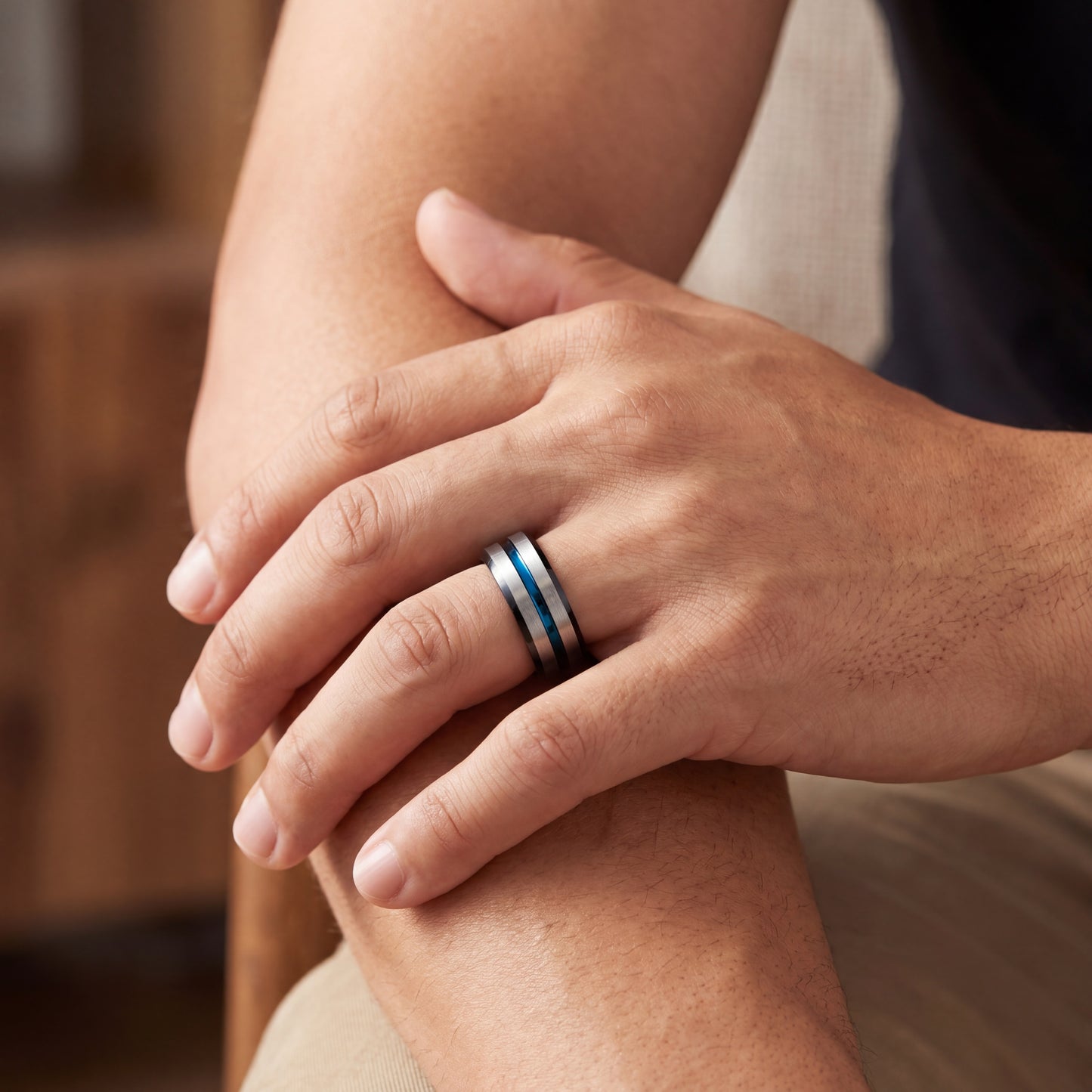 Grey tungsten with blue plating