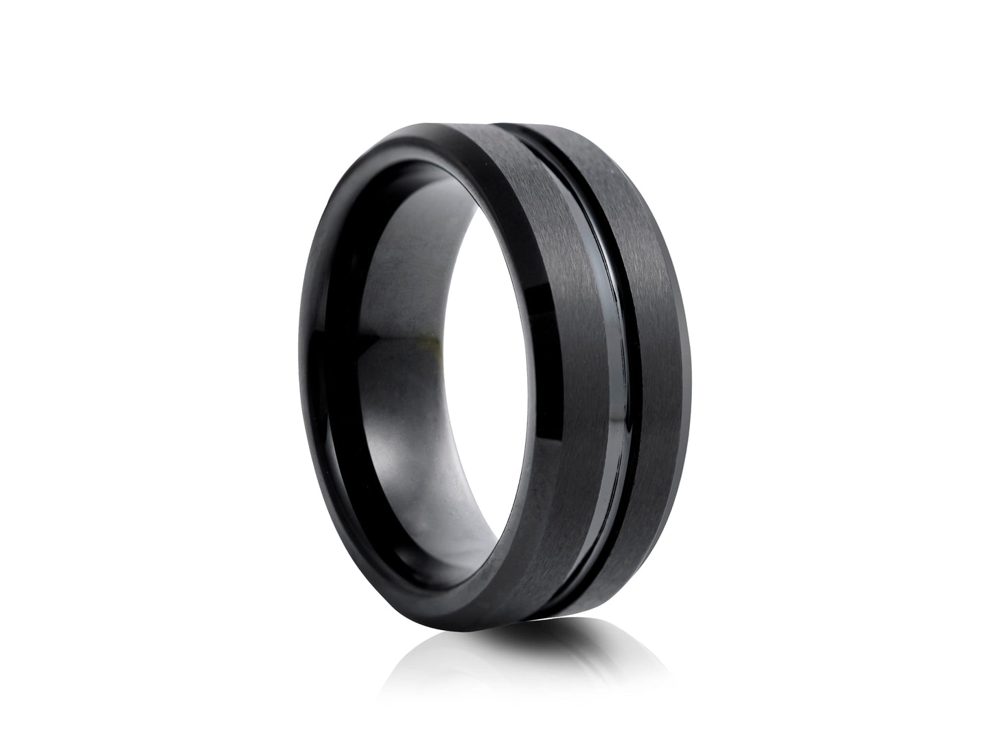 Black tungsten ring with groove