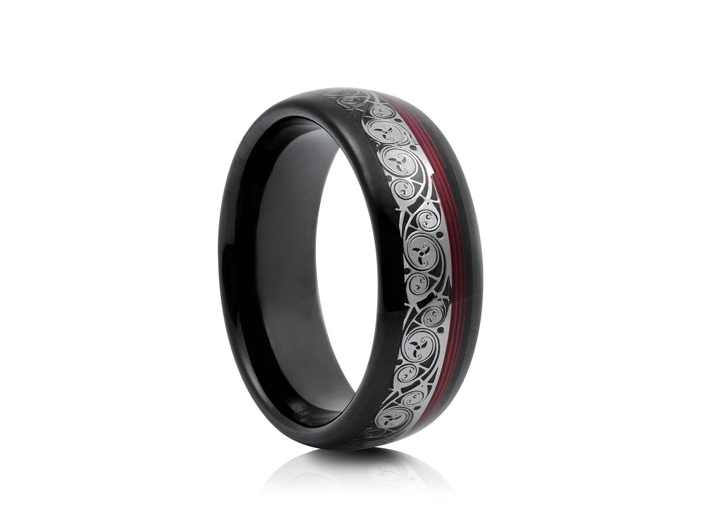 Black tungsten ring with guitar string