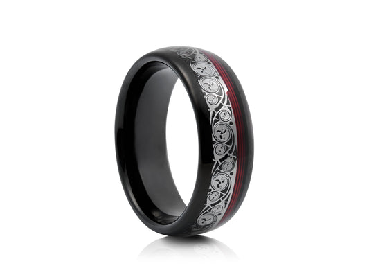 Black tungsten ring with guitar string