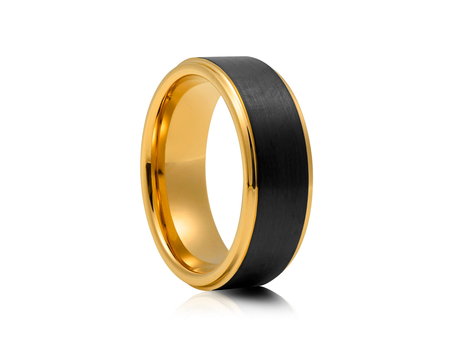 Black tungsten ring with yellow gold detail
