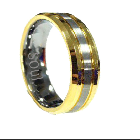 Gold tungsten ring with grey detail