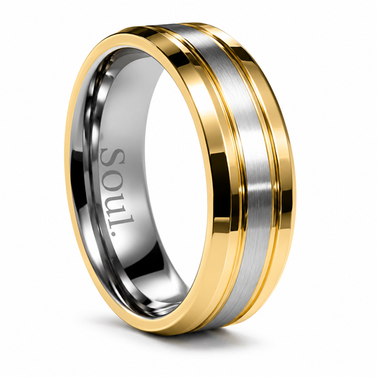Gold tungsten ring with grey detail