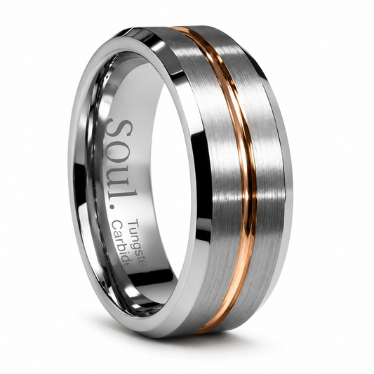 Grey tungsten ring with gold detail