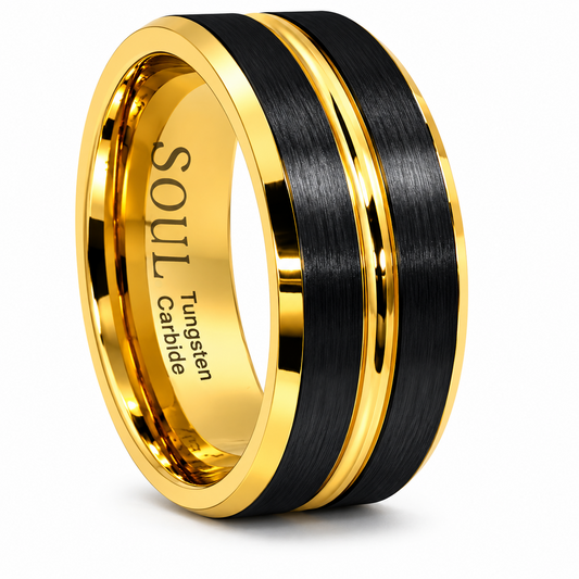 Black tungsten with gold detail