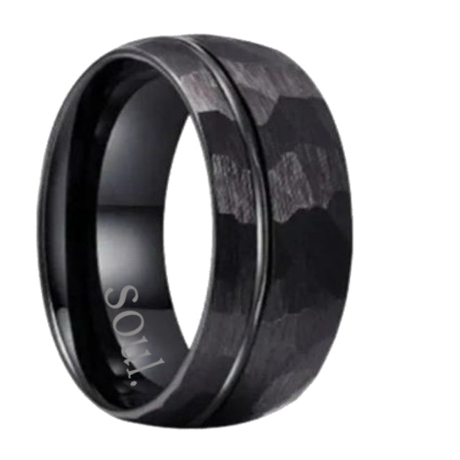 Black tungsten ring with groove