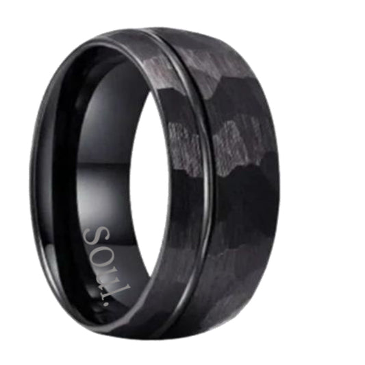 Black tungsten ring with groove