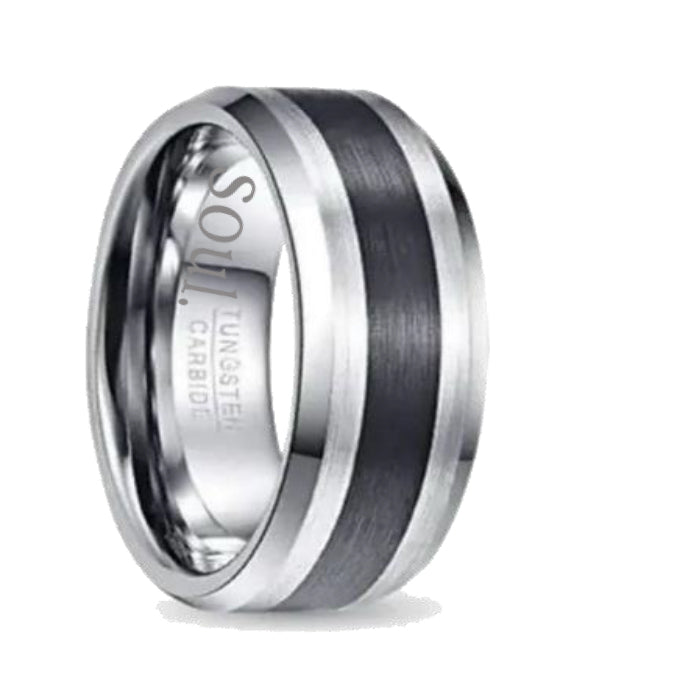 Grey tungsten ring with black detail