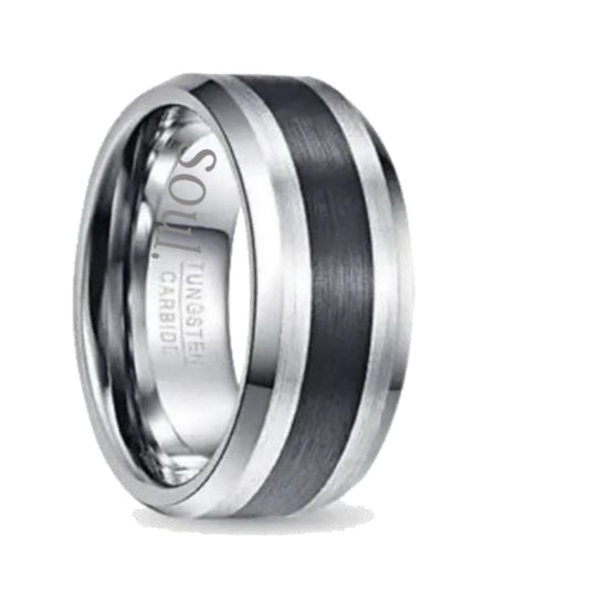 Grey tungsten ring with black detail