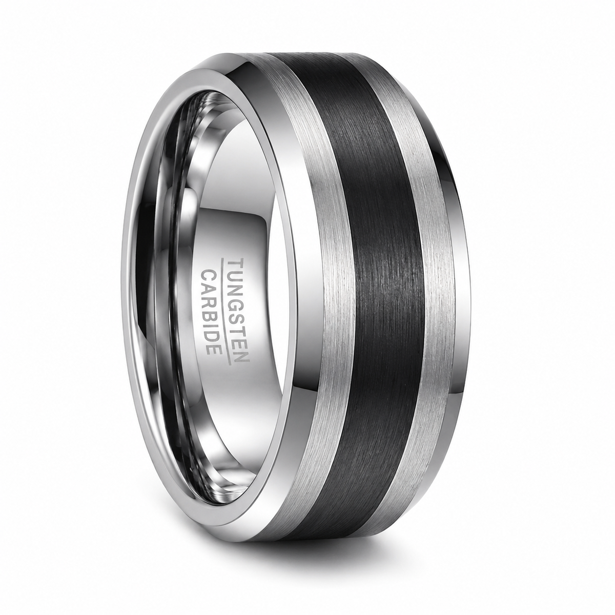 Grey tungsten ring with black detail
