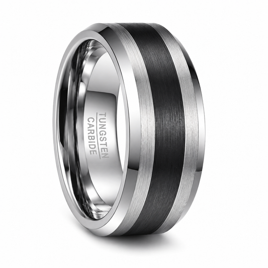 Grey tungsten ring with black detail