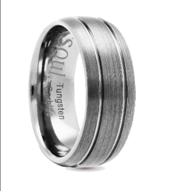 Grey tungsten ring with grooves