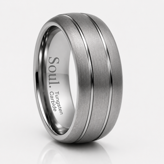 Grey tungsten ring with grooves