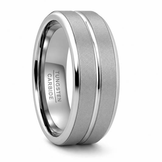 Grey tungsten ring with groove